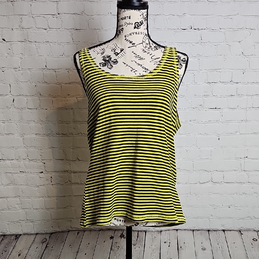 Ashley Stewart Yellow and Black Striped Tank Top